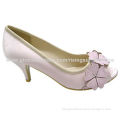 Women's High-heeled Dress Shoes, Satin Fabric Upper with Laser Cut Flowers Decorated, Peep Toe Style